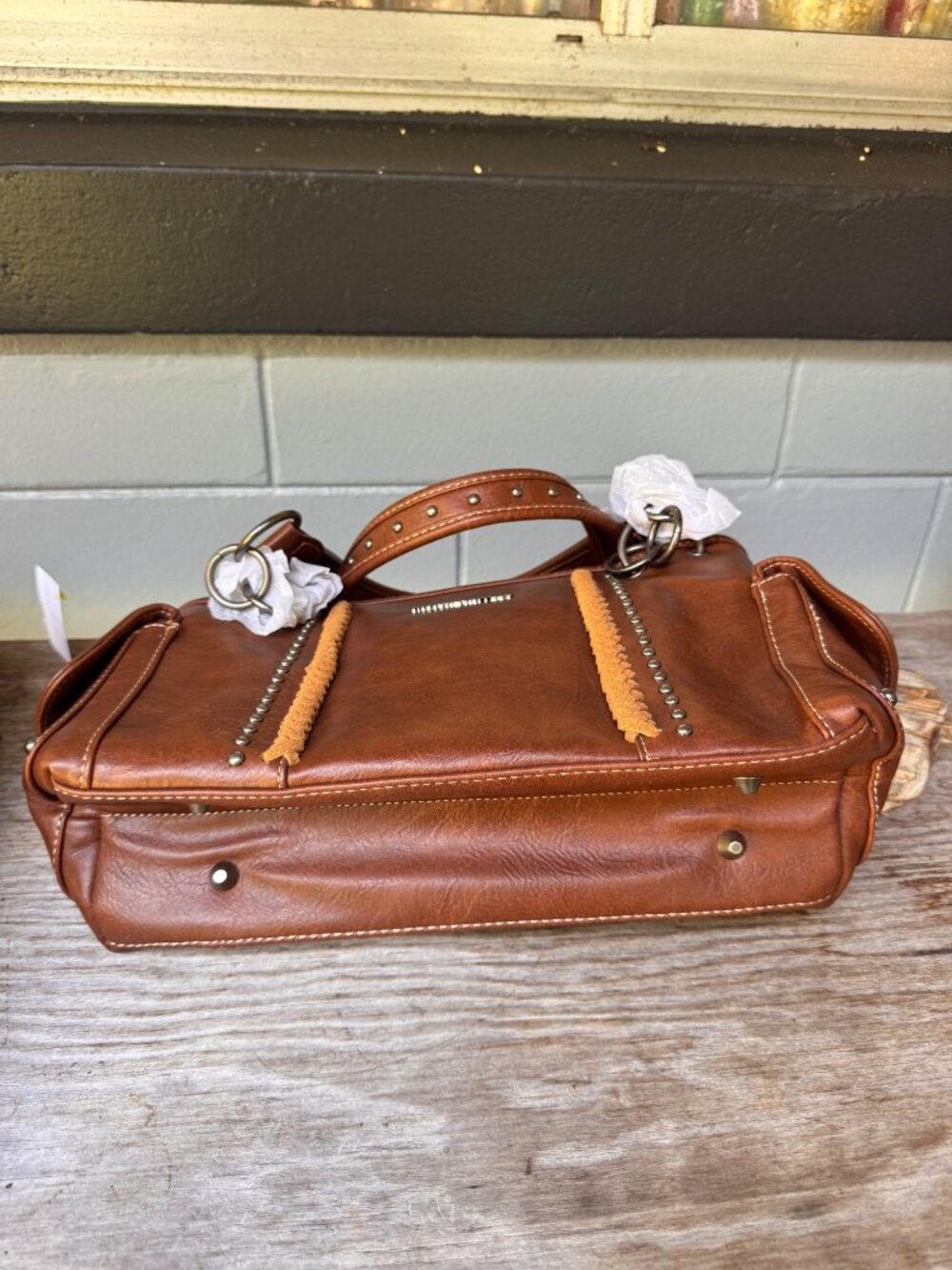 Montana West Western Studded Brown Faux Leather Shoulder Bag Purse New NWOT - Picture 4 of 11